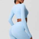 Women Long Sleeve Yoga Clothes with Chest Pads Pilates Running Sports Long Sleeve Top