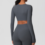 Women Long Sleeve Yoga Clothes with Chest Pads Pilates Running Sports Long Sleeve Top