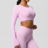 Women Long Sleeve Yoga Clothes with Chest Pads Pilates Running Sports Long Sleeve Top