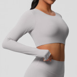 Women Long Sleeve Yoga Clothes with Chest Pads Pilates Running Sports Long Sleeve Top