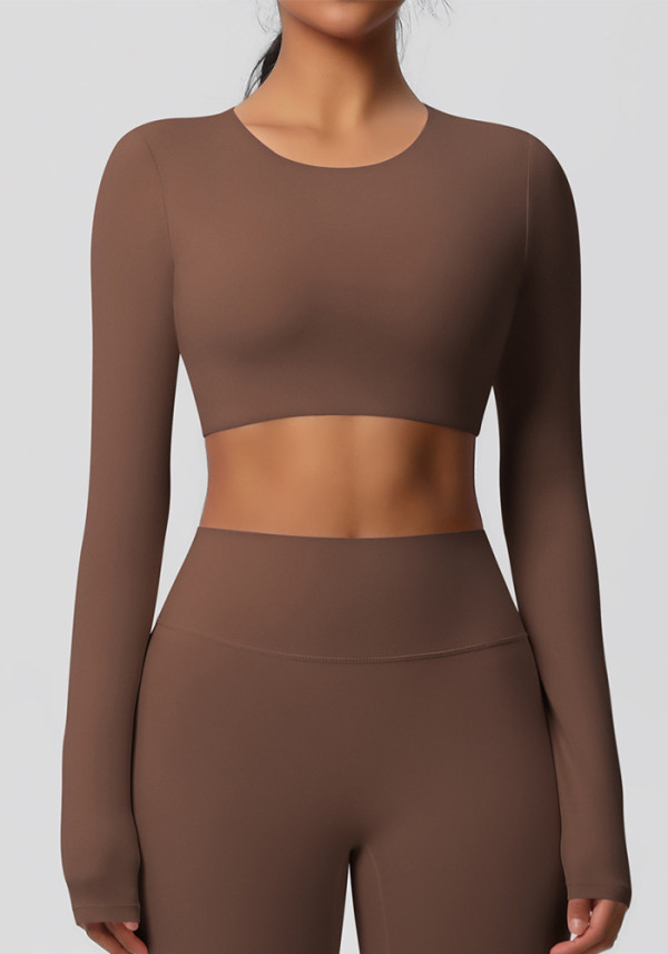 Women Long Sleeve Yoga Clothes with Chest Pads Pilates Running Sports Long Sleeve Top