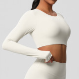 Women Long Sleeve Yoga Clothes with Chest Pads Pilates Running Sports Long Sleeve Top