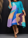 Plus Size Women Print cape dress