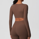 Women Long Sleeve Yoga Clothes with Chest Pads Pilates Running Sports Long Sleeve Top