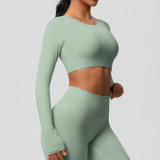 Women Long Sleeve Yoga Clothes with Chest Pads Pilates Running Sports Long Sleeve Top