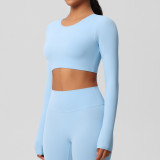 Women Long Sleeve Yoga Clothes with Chest Pads Pilates Running Sports Long Sleeve Top