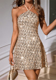 Women sexy Backless sequin dress