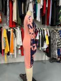 Women Pleated Long Sleeve Print Bodycon Dress