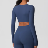 Women Long Sleeve Yoga Clothes with Chest Pads Pilates Running Sports Long Sleeve Top