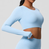 Women Long Sleeve Yoga Clothes with Chest Pads Pilates Running Sports Long Sleeve Top