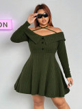 Autumn And Winter Plus Size Women's Sexy Trendy Halter Neck Off-Shoulder Short Dress