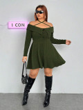Autumn And Winter Plus Size Women's Sexy Trendy Halter Neck Off-Shoulder Short Dress