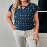 Plus Size Women's Shirt Blue Half-Sleeved Loose Top
