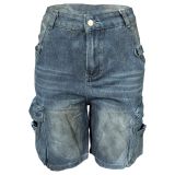 Women Pocket Cargo Knee-Length Denim Shorts