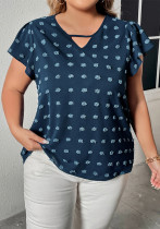 Plus Size Women's Shirt Blue Half-Sleeved Loose Top