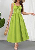 Women Spring And Summer Casual Solid Color Slim Waist Strap Holidays Long Dress