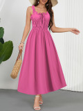 Women Spring And Summer Casual Solid Color Slim Waist Strap Holidays Long Dress