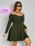 Autumn And Winter Plus Size Women's Sexy Trendy Halter Neck Off-Shoulder Short Dress