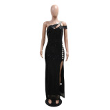 Women Sleeveless Hollow Sequin Nightclub Sexy Slit Long Evening Dress