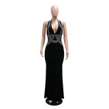 Sexy Halter Neck Low Back Fashion Sleeveless Slim Long Party Evening Dress