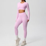 Women Solid Running Fitness Sports Yoga Clothes Two Piece Set