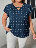 Plus Size Women's Shirt Blue Half-Sleeved Loose Top