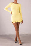 Sexy Tight Fitting Ruffle Knitting Long-Sleeved Autumn And Winter Dress