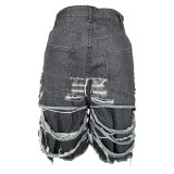 Women Pocket Ripped Knee-Length Denim Shorts