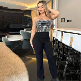 Women Fashion Beaded Strapless Slim Sexy Jumpsuit
