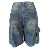 Women Pocket Cargo Knee-Length Denim Shorts