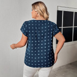 Plus Size Women's Shirt Blue Half-Sleeved Loose Top