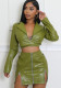 Fashionable Long-Sleeved V-Neck Slim Fit Sexy Hollow Fake Two-Piece Leather Dress