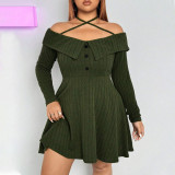 Autumn And Winter Plus Size Women's Sexy Trendy Halter Neck Off-Shoulder Short Dress