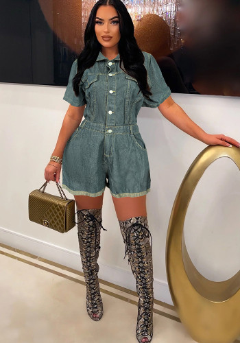 Pocket Single-Breasted Women's Denim Jumpsuit