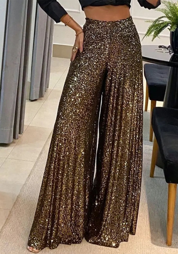 Women's Solid Color High Waist Wide-Leg Pants