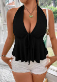 Spring Summer Plus Size Women's Sexy V-Neck Halter Neck Vest Slim Short Top