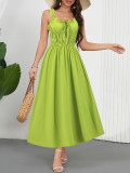 Women Spring And Summer Casual Solid Color Slim Waist Strap Holidays Long Dress