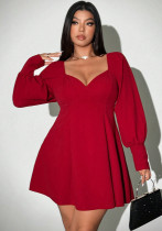 Autumn And Winter Plus Size Women's Luxury Elegant Burgundy High Waist V-Neck Short Dress Autumn And Winter Plus Size Women's Luxury Elegant Burgundy High Waist V-Neck Short Dress