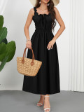 Women Spring And Summer Casual Solid Color Slim Waist Strap Holidays Long Dress