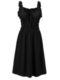 Women Spring And Summer Casual Solid Color Slim Waist Strap Holidays Long Dress