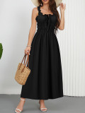 Women Spring And Summer Casual Solid Color Slim Waist Strap Holidays Long Dress