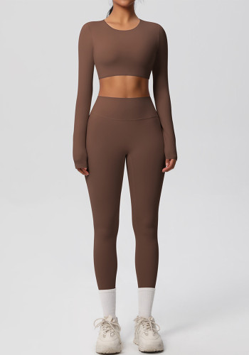 Women Solid Running Fitness Sports Yoga Clothes Two Piece Set