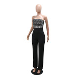 Women Fashion Beaded Strapless Slim Sexy Jumpsuit
