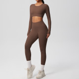 Women Solid Running Fitness Sports Yoga Clothes Two Piece Set