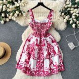 Women French Suspender Printed Strapless Dress