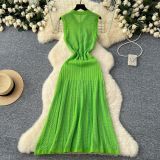 Women Retro V-Neck Sleeveless Hollow Knitting Dress