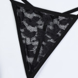 Women lace Lace-Up cross Strap mesh See-Through nightdress Three-Piece