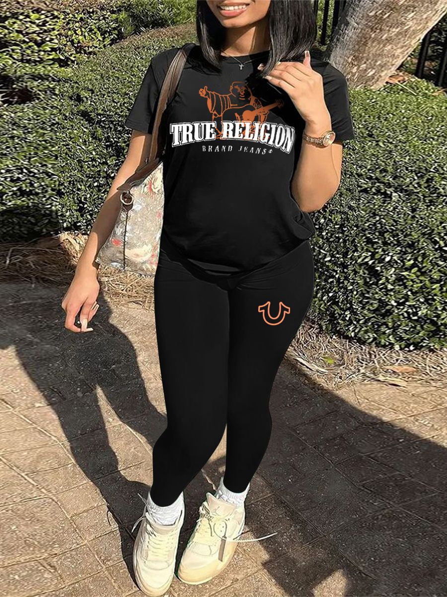 Women sexy printed short-sleeved Top and Pants Two Piece