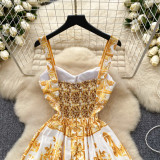 Women French Suspender Printed Strapless Dress