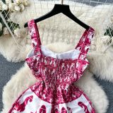Women French Suspender Printed Strapless Dress
